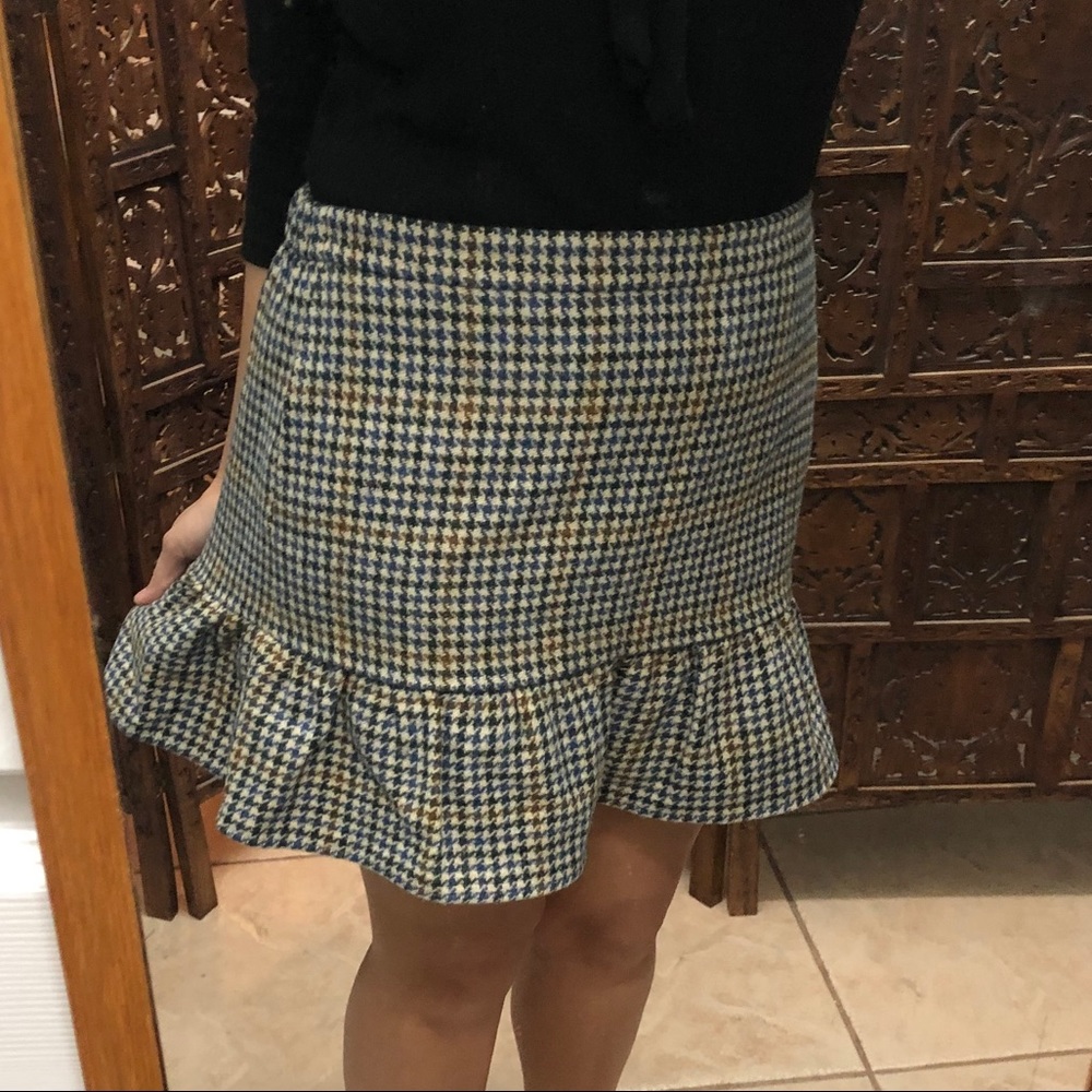 Jcrew Houndstooth Plaid Ruffle Skirt 8
